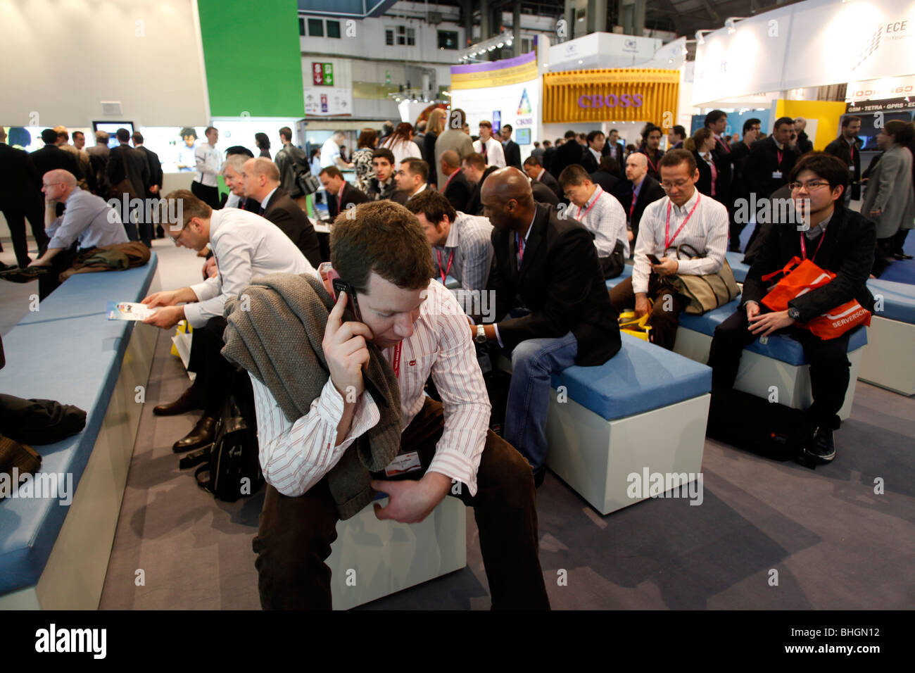 Der Mobile World Congress 2010 vereint die neuesten Entwicklungen im Mobilfunk-Branche. Stockfoto