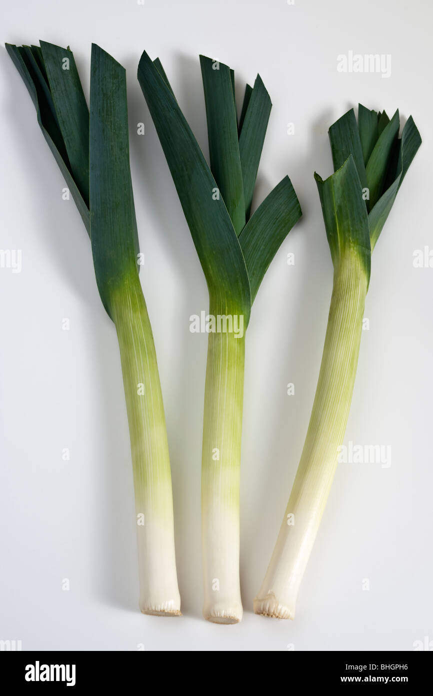 Drei Stämme von geschnittenen Lauch Stockfoto