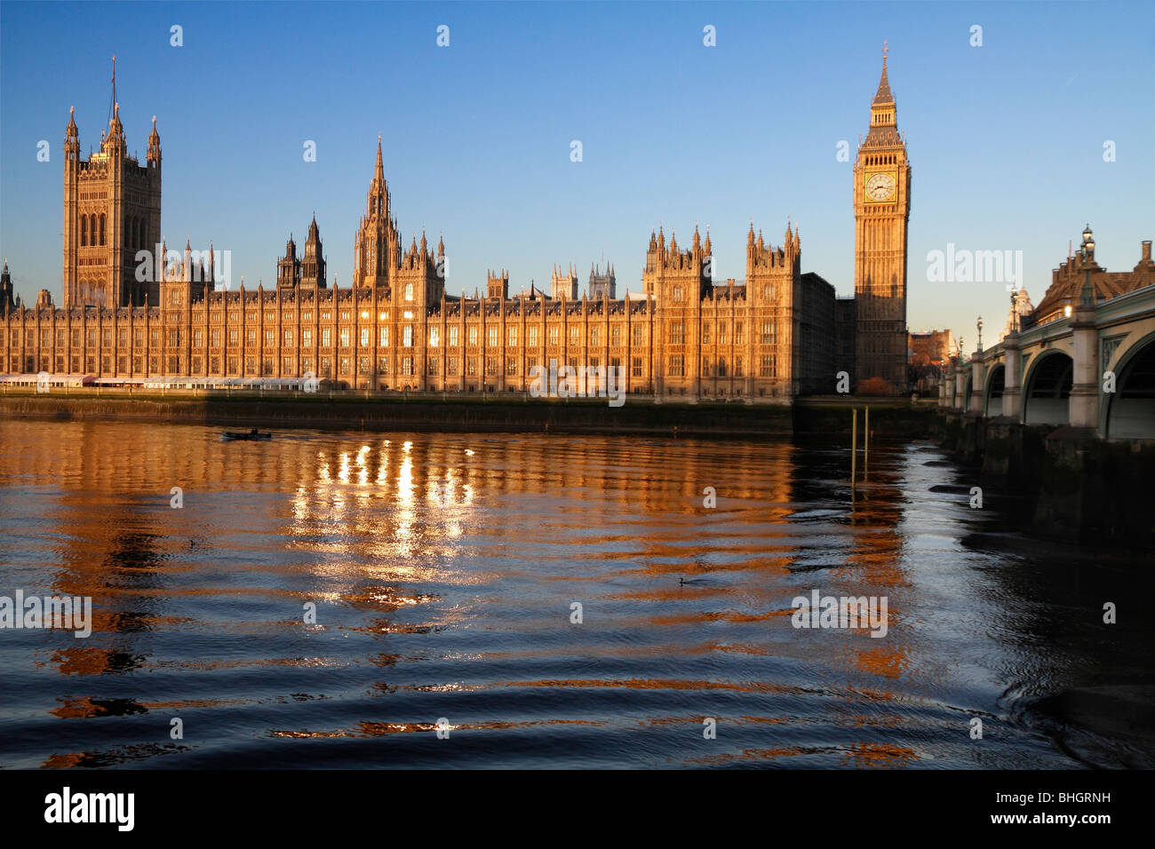 Westminster Bridge und der Palace of Westminster, London - Winter Sunrise 2 Stockfoto