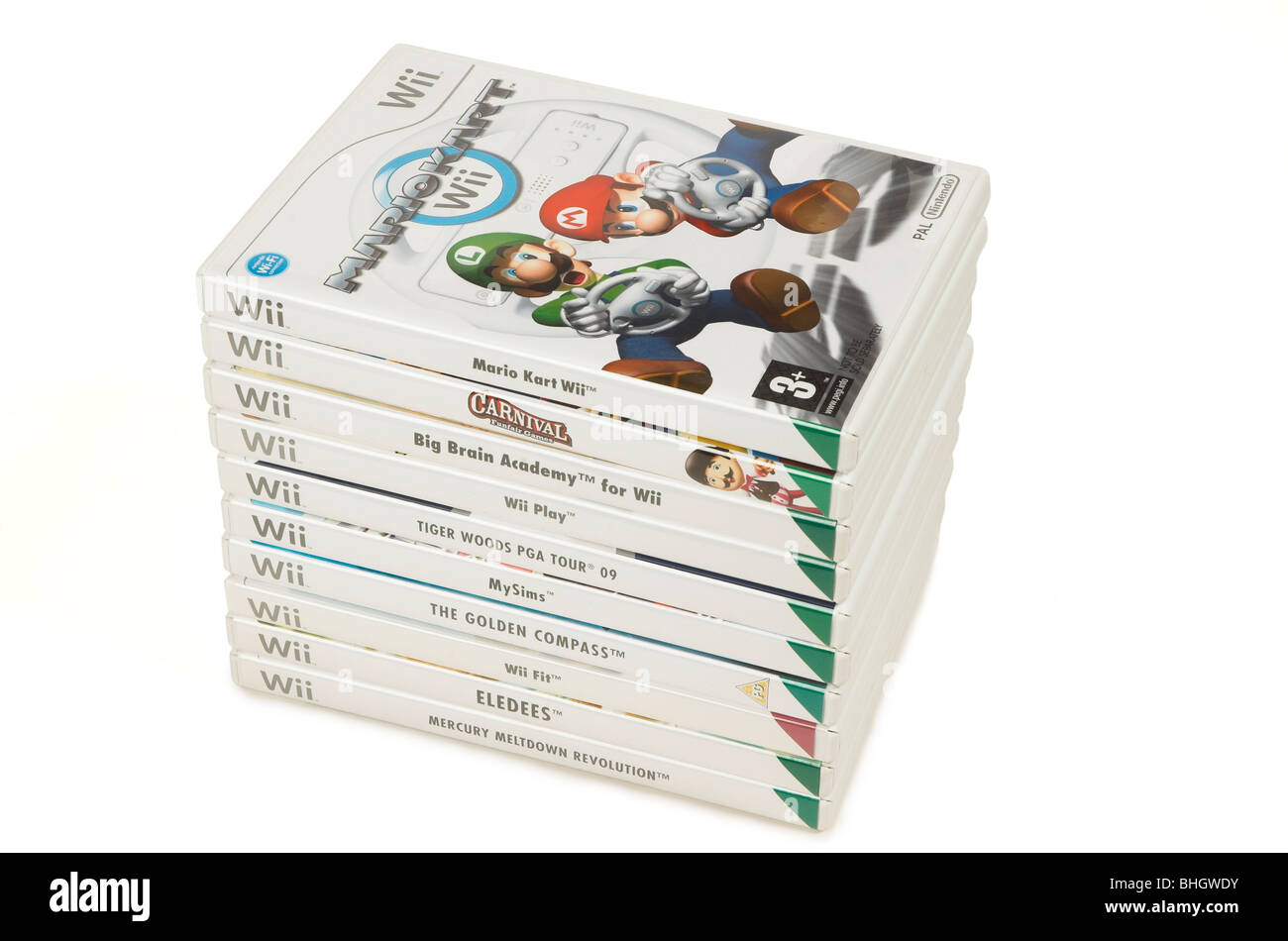 Stapel von Wii-Spiele-Konsolen-Spiele Stockfoto