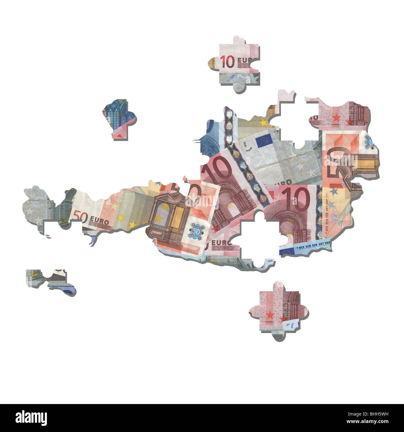 Österreich Euro Karte Puzzle mit fehlenden Stücke Abbildung Stockfoto
