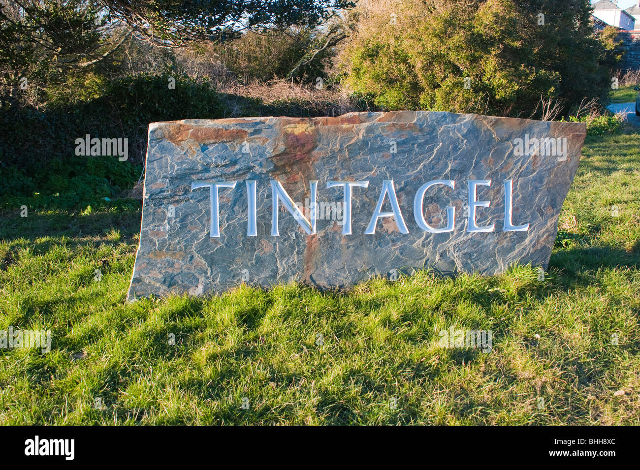 Tintagel Zeichen, Cornwall Stockfoto