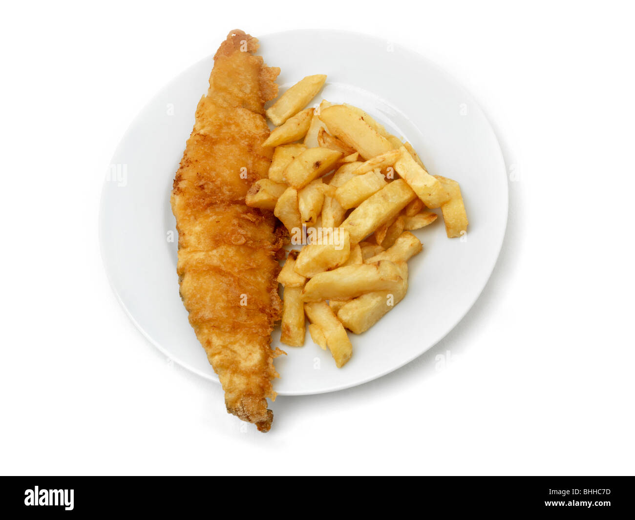 Ein Teller mit Fisch und Chips Stockfoto