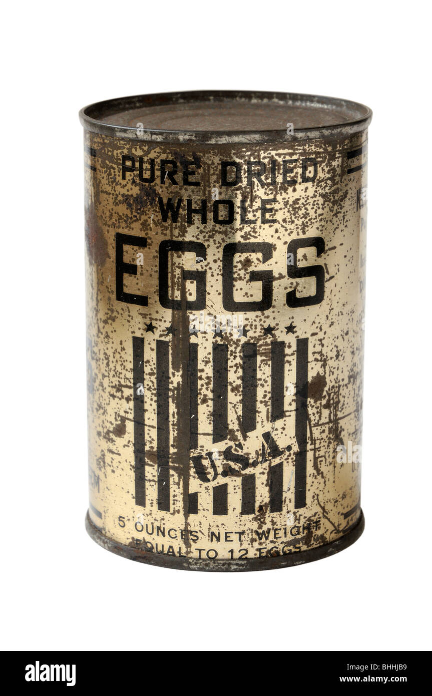 WWII Periode Zinn getrocknete Eier Stockfoto