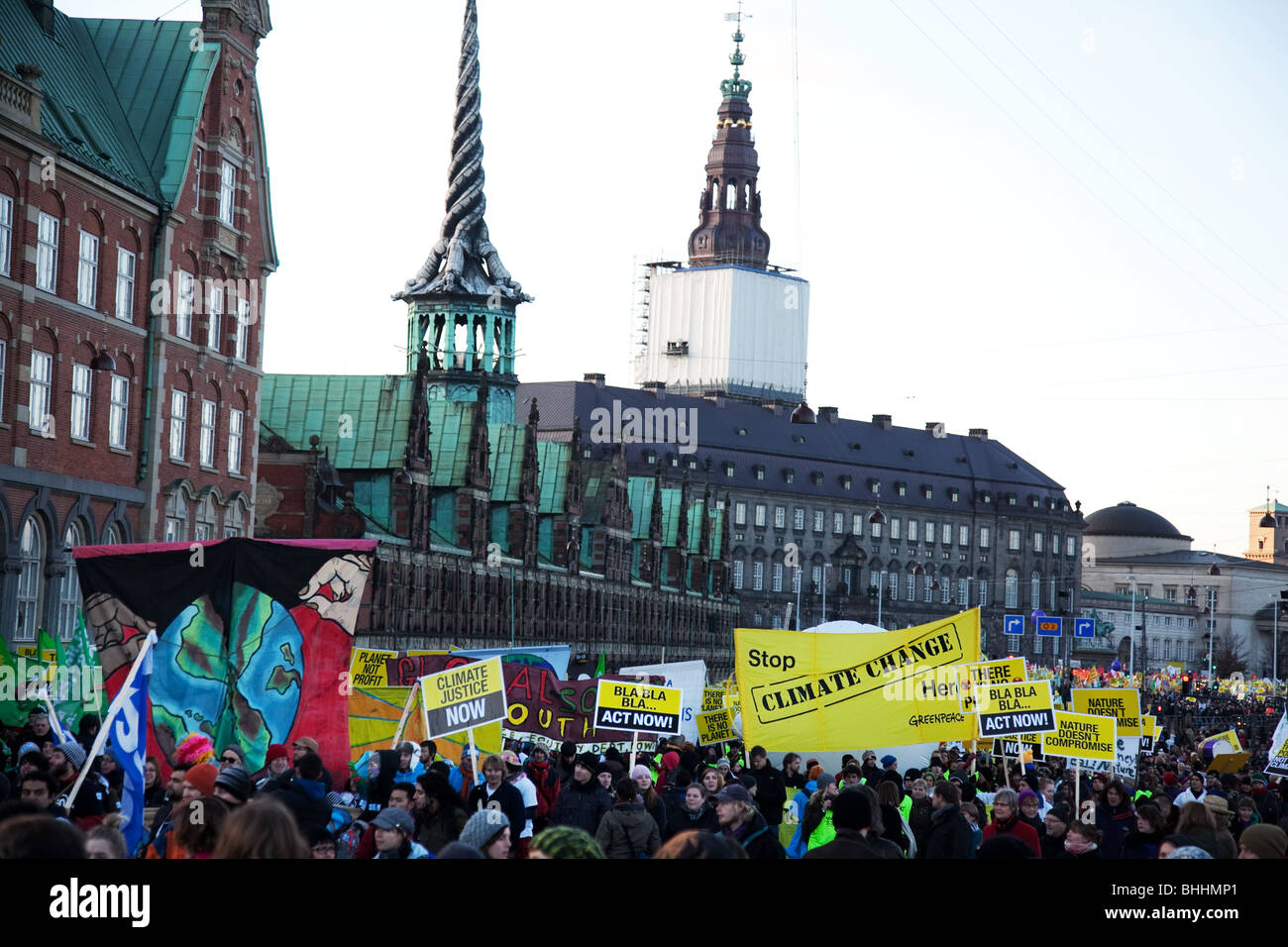 Der große Marsch auf den globalen Aktionstag 12.Dez im Zusammenhang mit der COP15 in Kopenhagen. Stockfoto