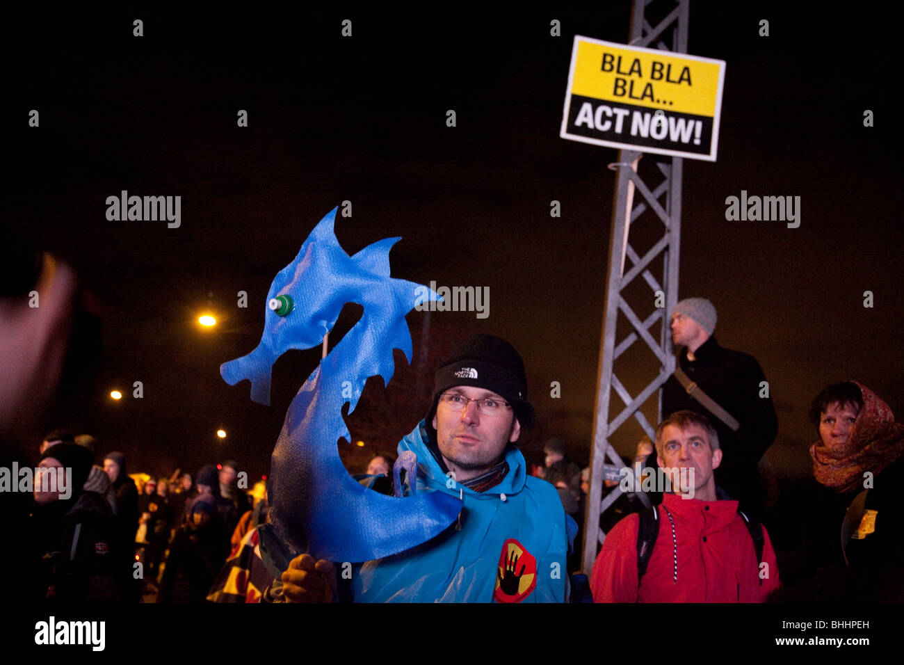 Der große Marsch auf den globalen Aktionstag 12.Dez im Zusammenhang mit der COP15 in Kopenhagen. Stockfoto