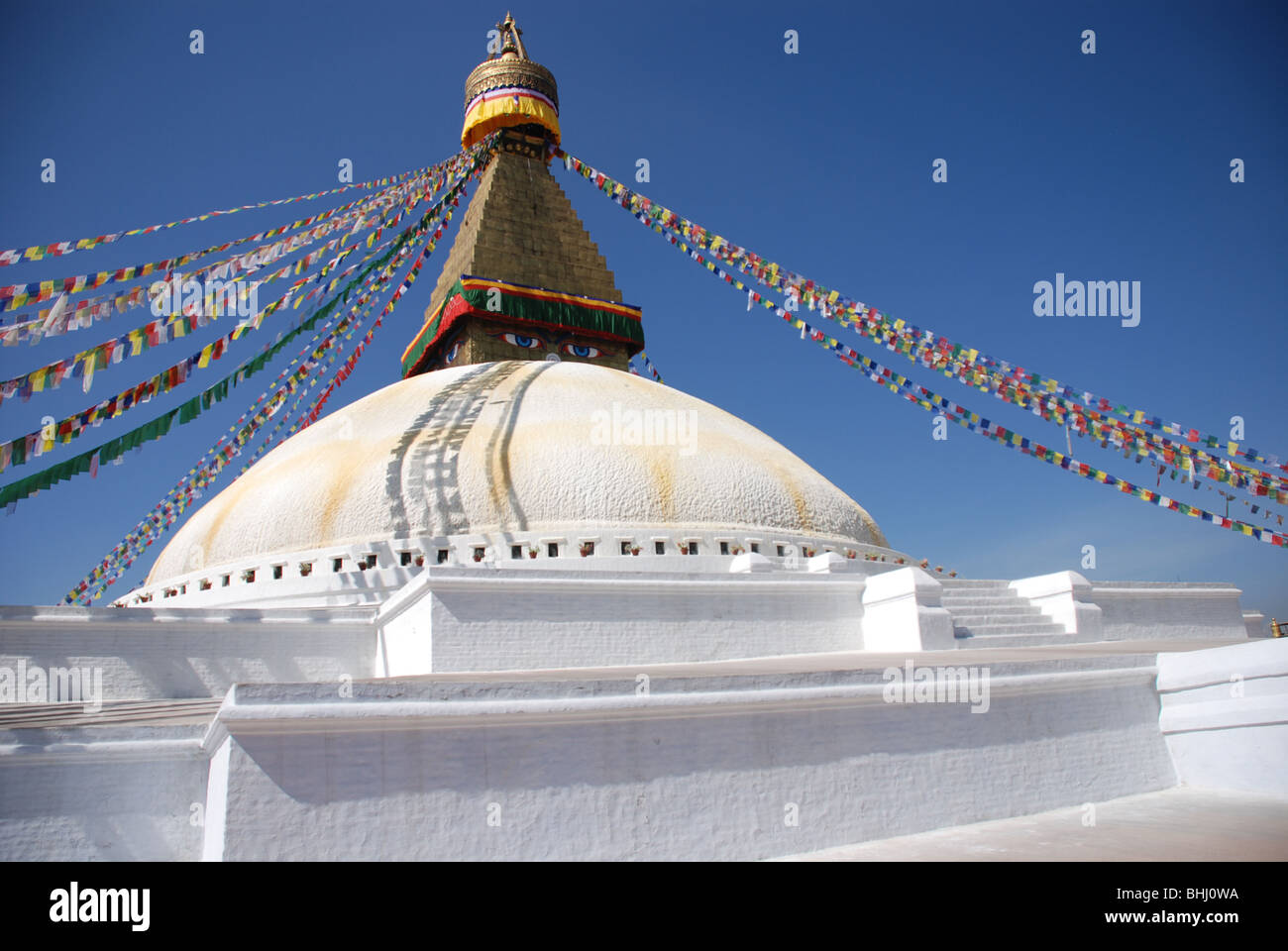 Nepal die Bodnath Stupa ist einer der größten Stupa in Asien ist Wallfahrtsort für buddhistische Pilger Stockfoto