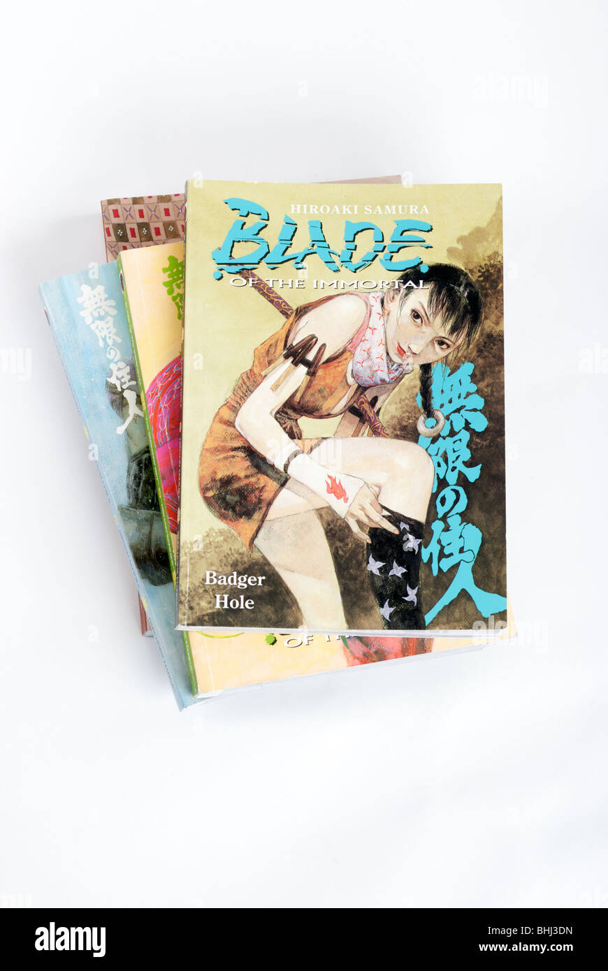 Japanische Manga Comics in einem Stapel Stockfoto