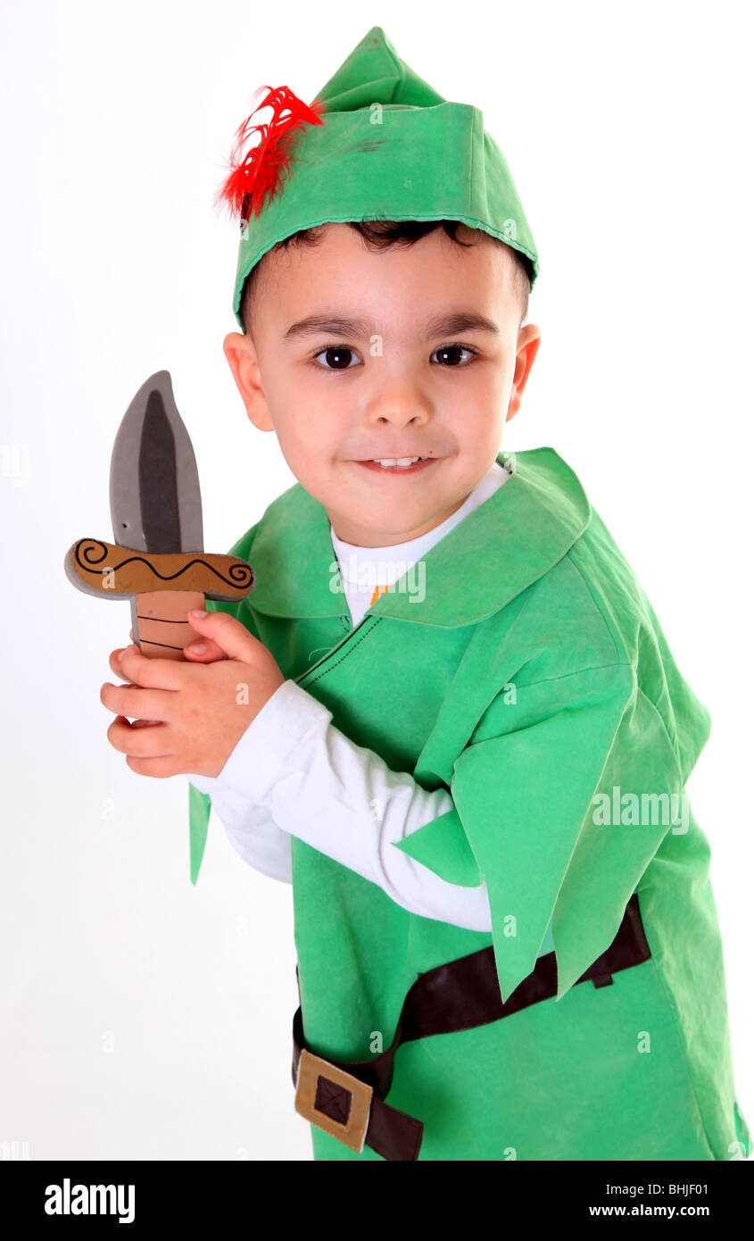 Junge in Robin Hood Kostüm Stockfoto