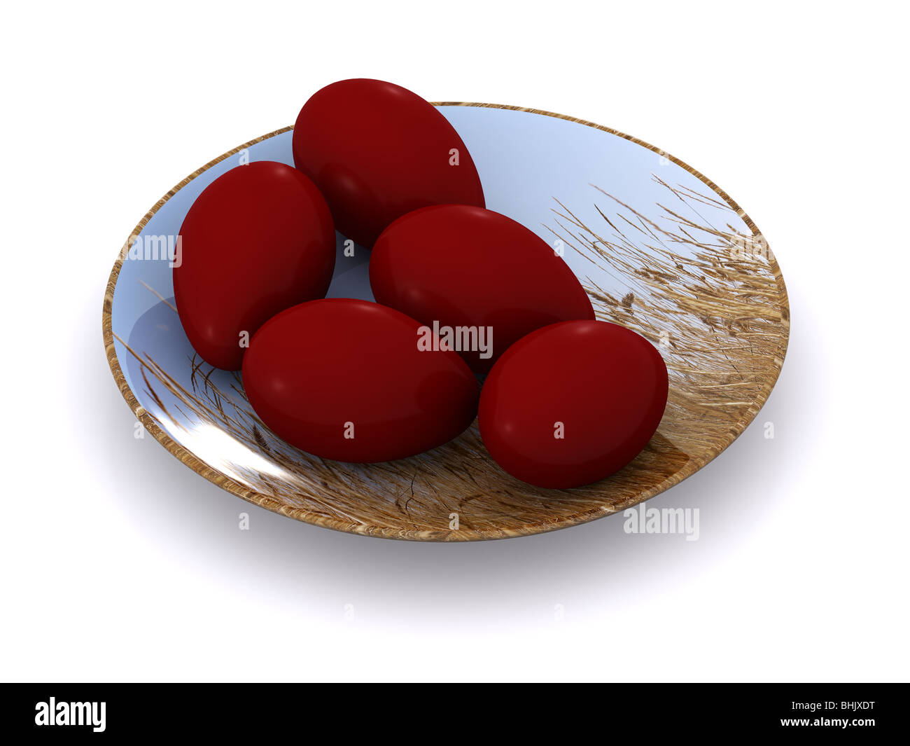 Ostereier auf Platte. 3D Stockfoto