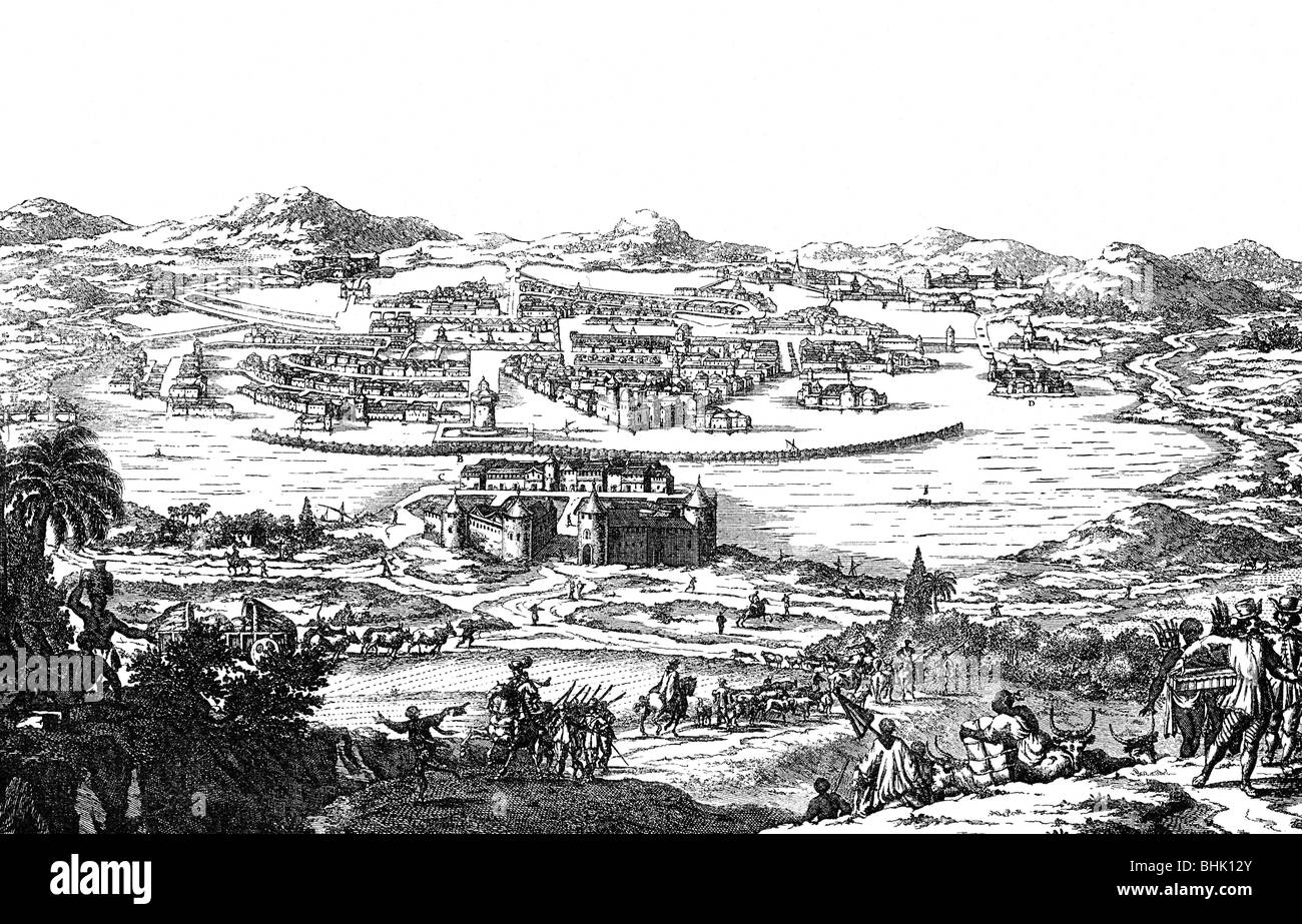 Geographie/Reisen, Mexiko, Mexiko City, Blick auf die Stadt/Stadtansichten, Übersicht, nach Kupferstich von 1673, Artist's Urheberrecht nicht gelöscht werden Stockfoto