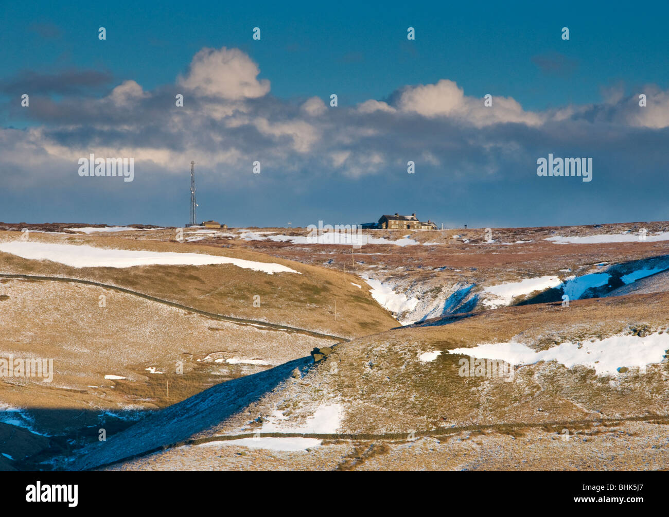 Winter in The Cat und Fiddle Inn, Cheshire und Derbyshire Grenze, Peak District National Park, England, UK Stockfoto