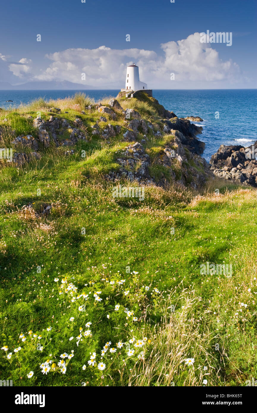 Leuchtturm auf Llanddwyn Island National Nature Reserve, in der Nähe von Newborough, Anglesey, North Wales, UK Stockfoto