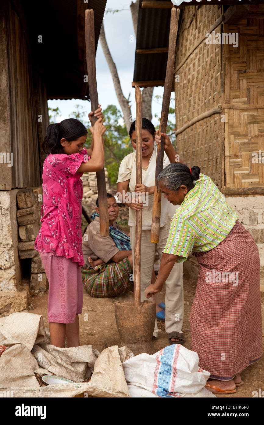 Gruppe von Frauen in einem kleinen Dorf in der Nähe von Ruteng, Flores Stockfoto