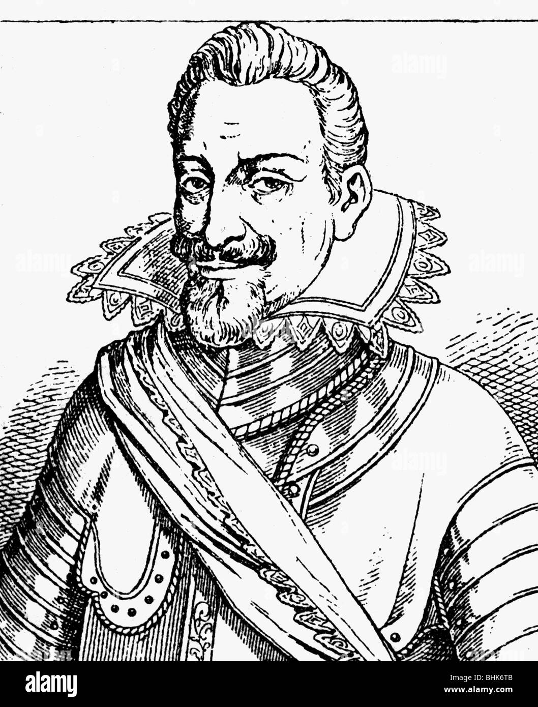 Georg Friedrich, 30.1.1573 - 24.9.1638, Markgraf von Baden-Württemberg 23.3.1577 - 24.9.1638, Porträt, Holzgravur, 19. Jahrhundert, Stockfoto