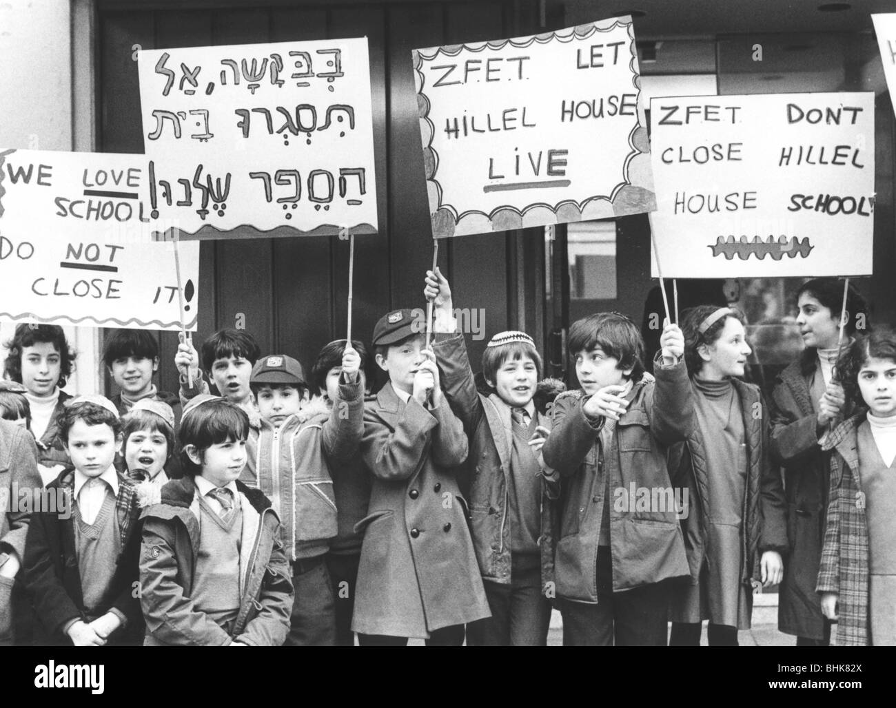 Demonstration gegen Schließung Hillel House School, London, 1981. Artist: Unbekannt Stockfoto