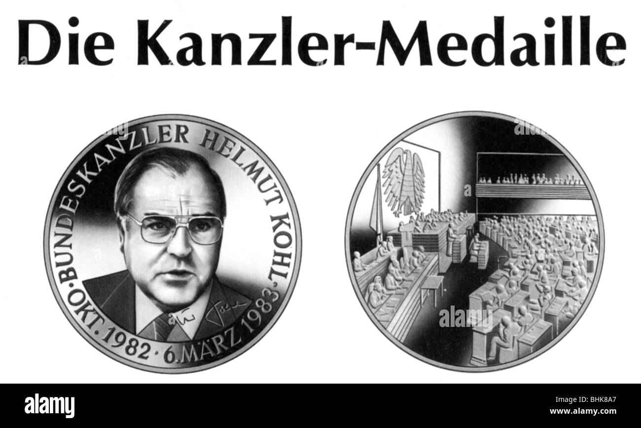 Kohl, Helmut, * 3.4.1930, deutscher Politiker (CDU), Bundeskanzler 4.10.1982 - 26.10.1998, Medaille, vorne und hinten, 6.3.1983, Stockfoto