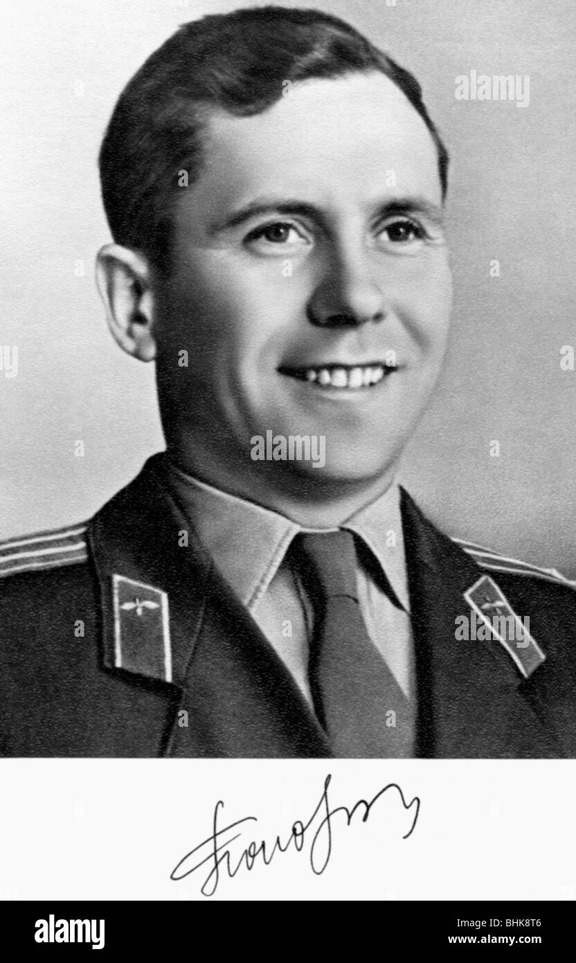 Popovich, Pavel Romanovich, 5.10.1930 - 29.9.2009, Kosmonaut der Sowjetunion, Porträt, Postkarte mit Autograph, 1963, Stockfoto