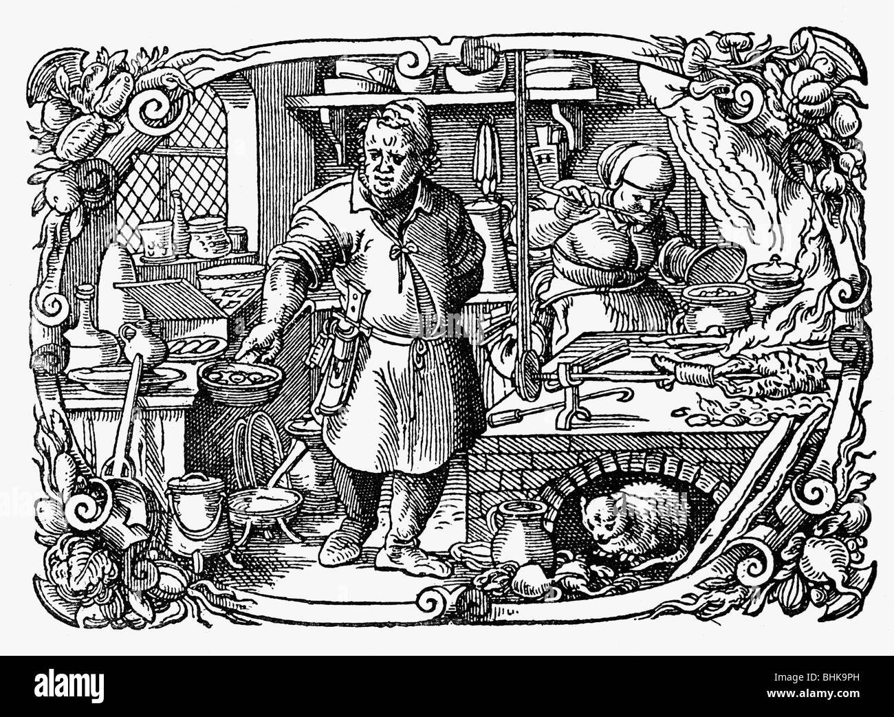 Leute, Berufe, Koch, "Der Koch", Holzschnitt von Jost Amman, zu Rupolts Kochbuch, 1587, Stockfoto