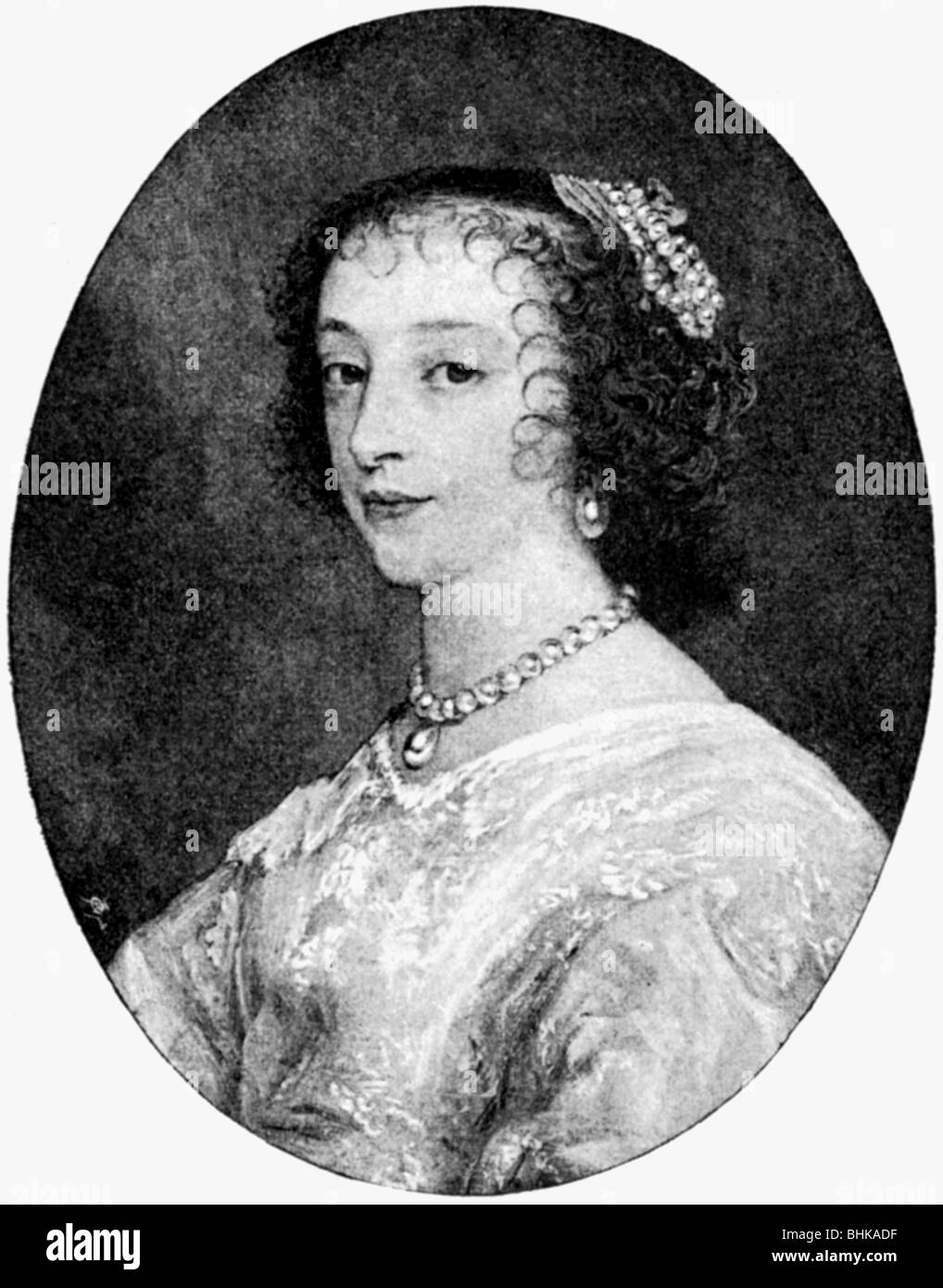 Henriette Maria, 26.11.1609 - 31.8.1669, Königin Consort von England 11.5.1625 - 30.1.1649, Porträt, Holzgravur, 19. Jahrhundert, Stockfoto