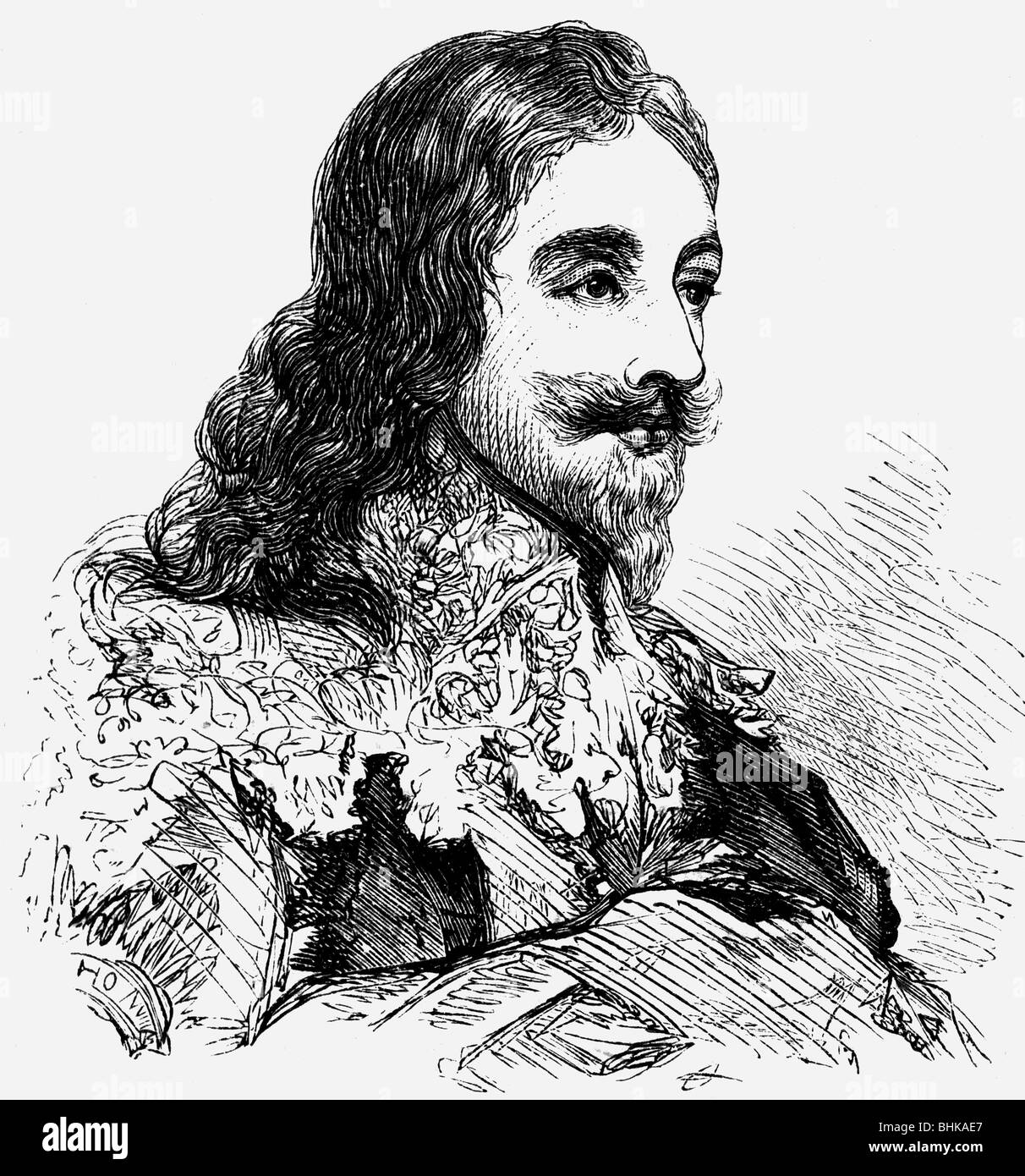 Karl I., 19.11.1600 - 30.1.1649, König von England 27.3..1625 - 30.1.1649, Porträt, Holzgravur, 19. Jahrhundert, Stockfoto