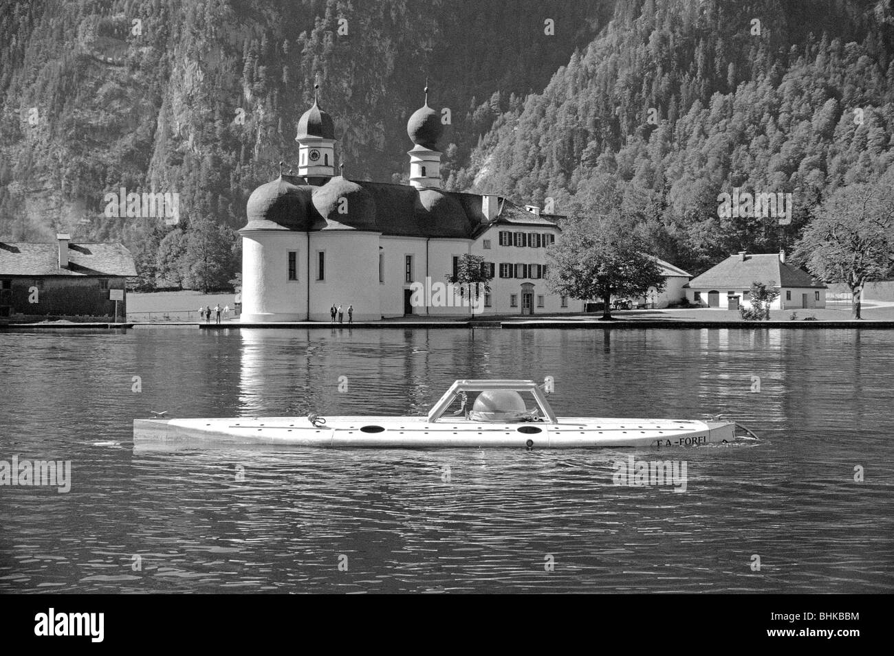 Piccard, Jacques, 28.7.1922 - 1.11.2008, Schweizer Wissenschaftler (Tiefseetaucher), im U-Boot 'F. A. Forel' am Königsee, Deutschland, 26.9.1988, Stockfoto