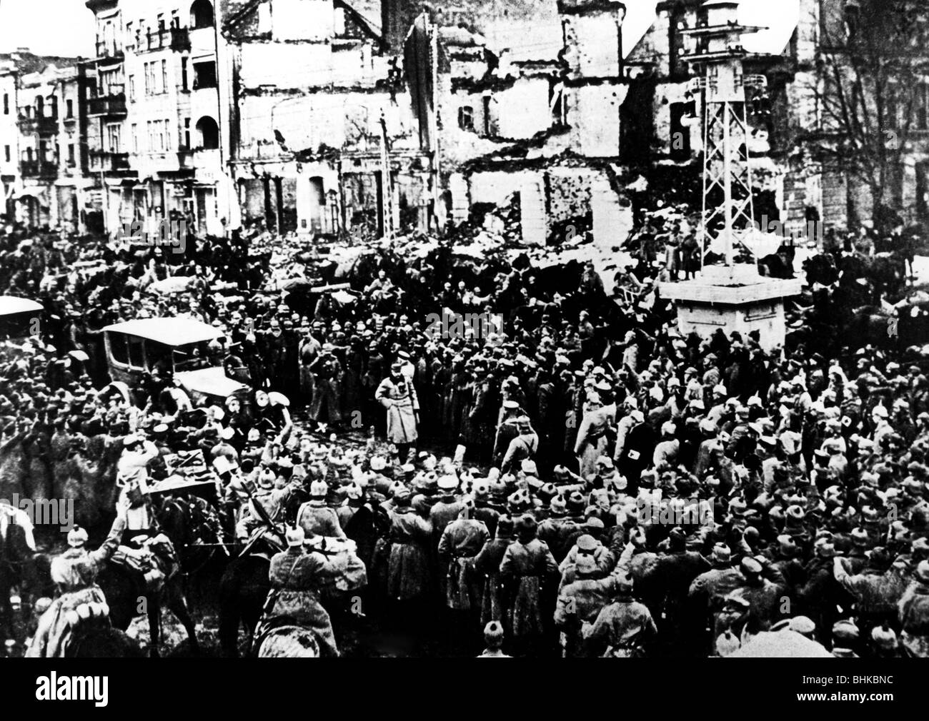 Veranstaltungen, Erster Weltkrieg / erster Weltkrieg, Ostfront, Kaiser Wilhelm II. Zu Besuch in Lyck, Ostpreussen, Ankunft, 14.2.1915, Stockfoto