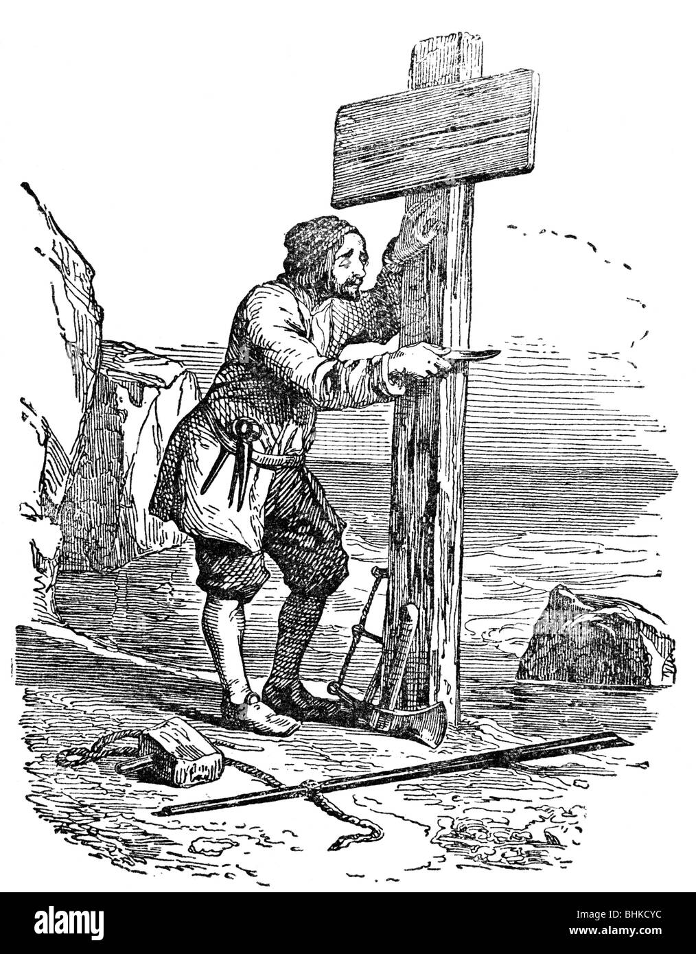 Defoe, Daniel, circa, 1660 - 26.4.1731, englischer Schriftsteller, Werke, "Robinson Crusoe", Illustration zu einer russischen Ausgabe, 1947, Stockfoto
