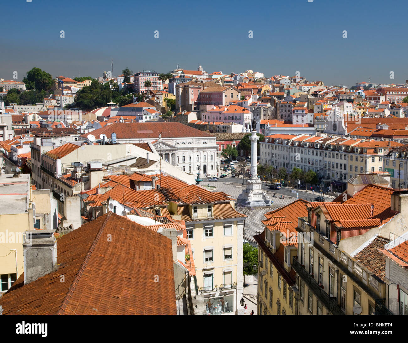 Portugal Lissabon erhöhten Anzeigen des Rossio-Platz, Praco de Dom Pedro Stockfoto