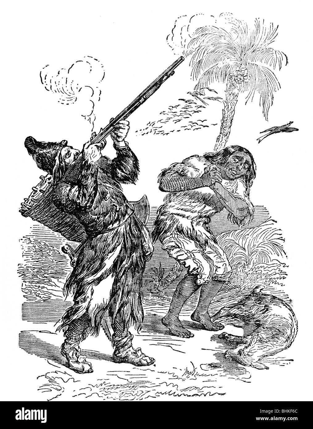 Defoe, Daniel, circa, 1660 - 26.4.1731, englischer Schriftsteller, Werke, "Robinson Crusoe", Illustration zu einer russischen Ausgabe, 1947, Stockfoto