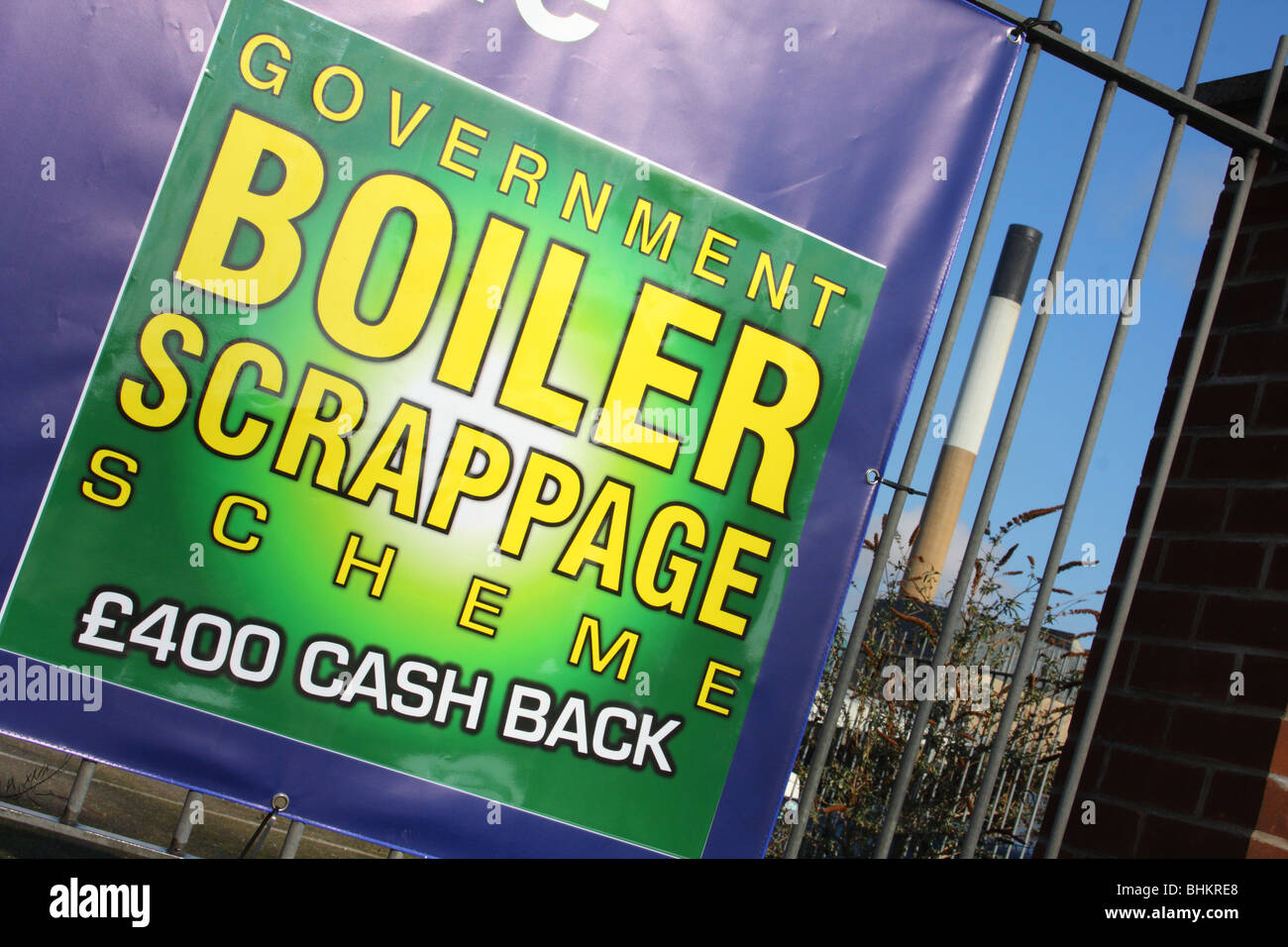 Eine Banner-Werbung der britischen Regierung Heizkessel Abwrackprämie. Stockfoto