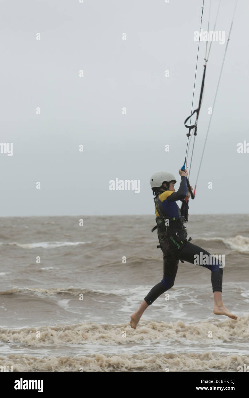 Kitesurfen in Weston-Super-Mare Stockfoto