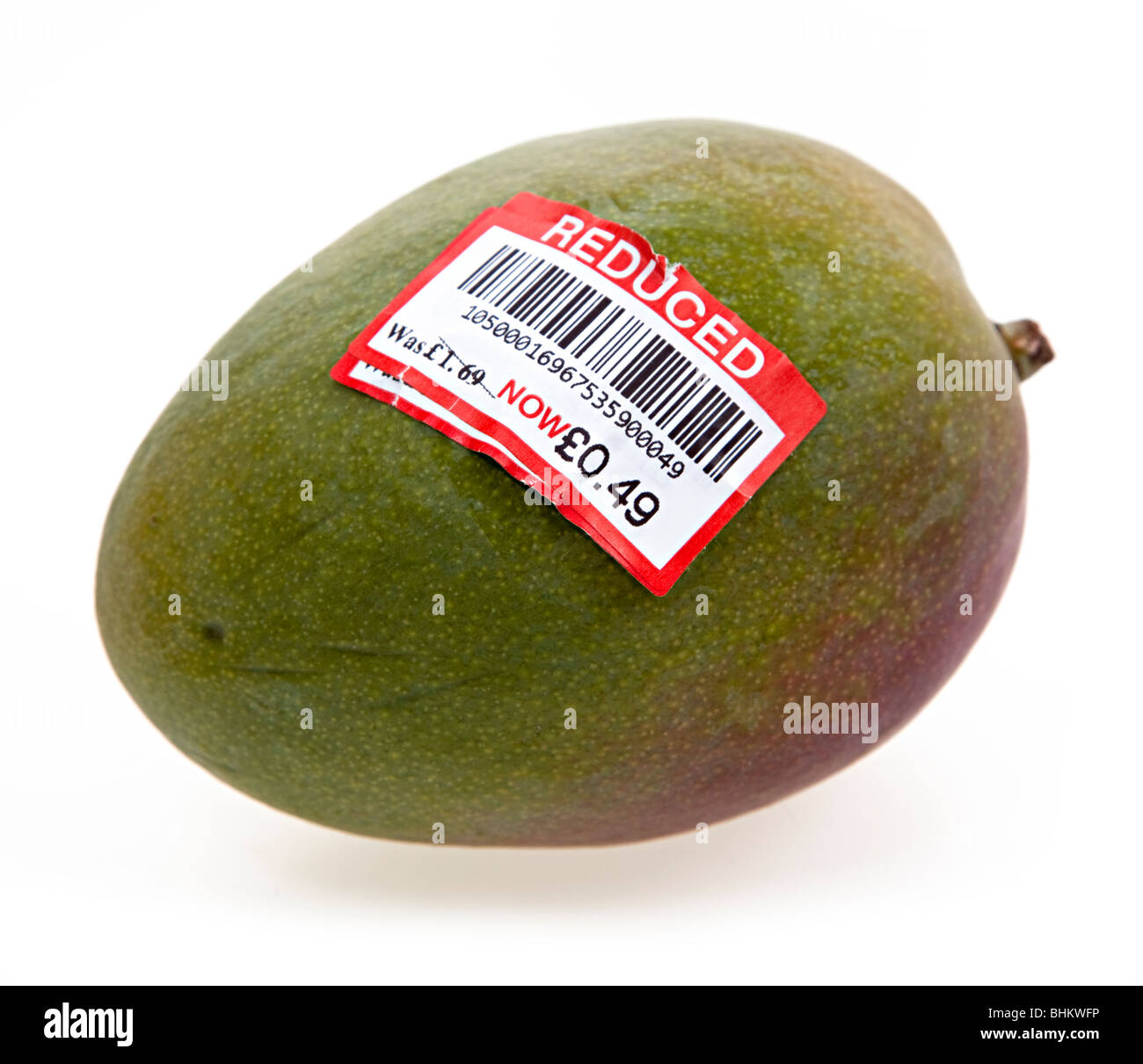 Mango mit reduzierten Preis Barcode und Aufkleber Preis UK Stockfoto