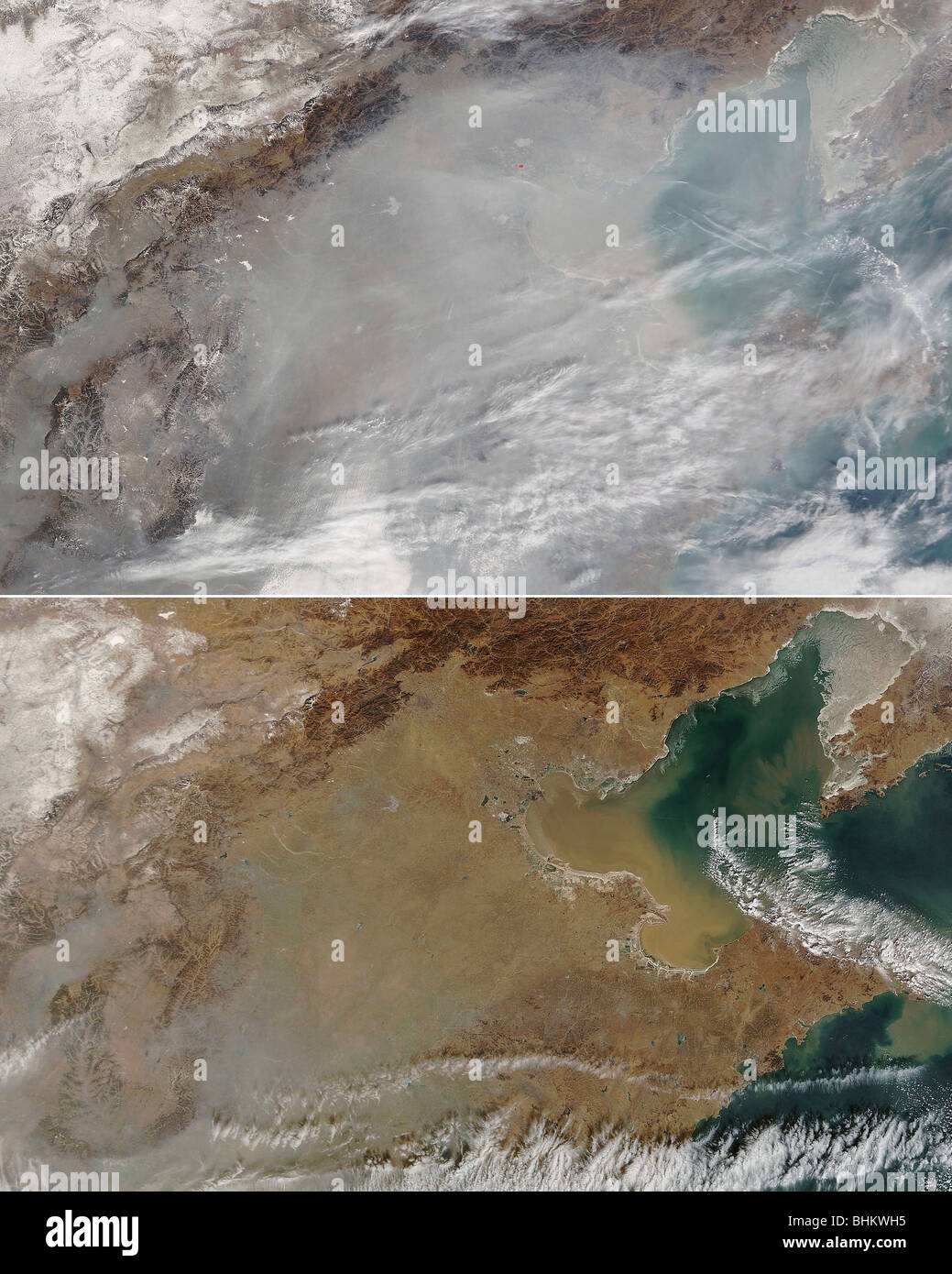 Umweltverschmutzung in China wie in diese Satellitenbilder gesehen Stockfoto