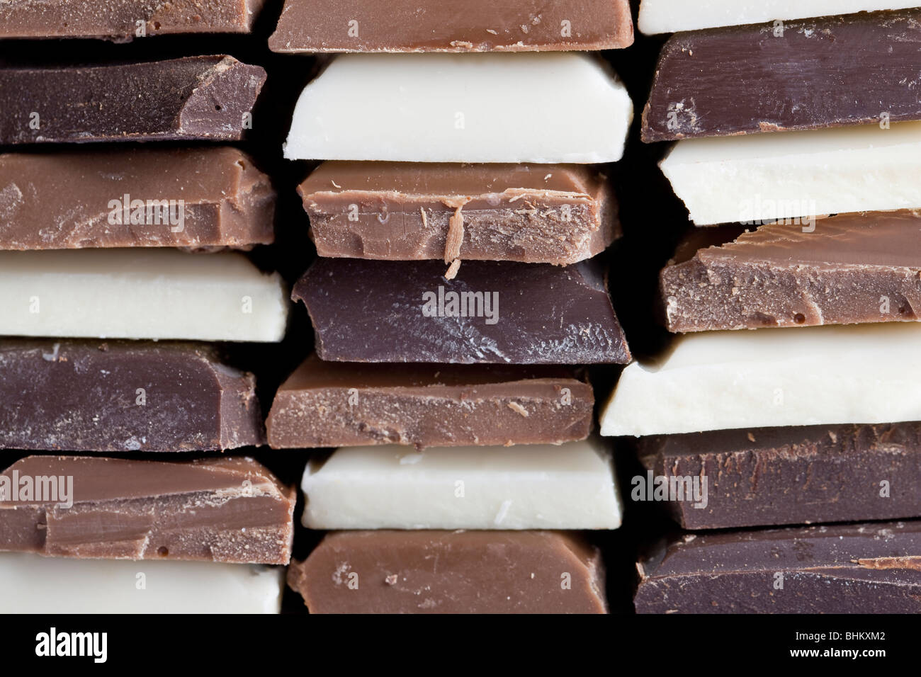 Viele Aromen von Schokolade, gestapelt Stockfoto