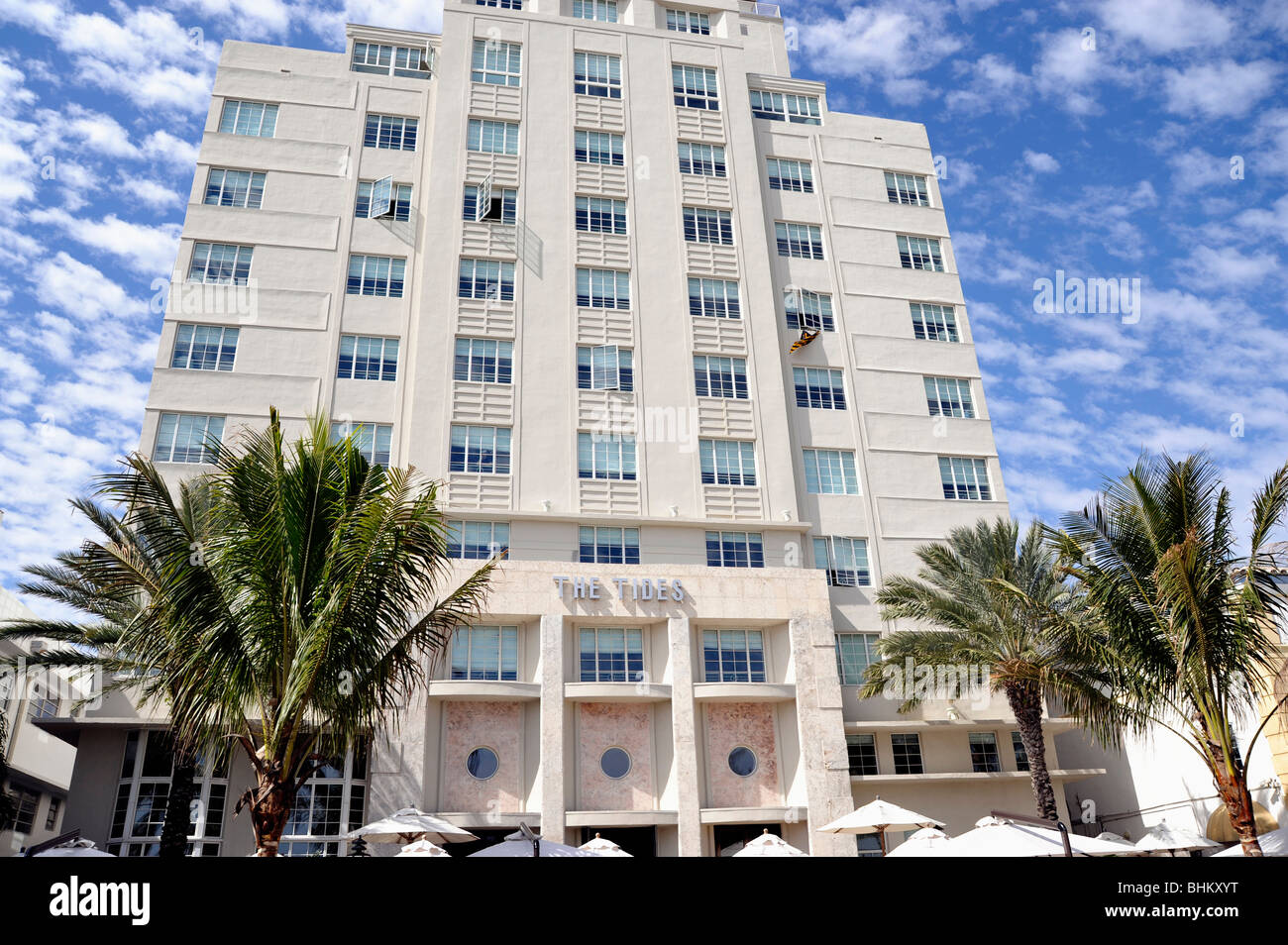 Detail der Gezeiten, Art Deco District, South Beach, Miami Beach, FL, USA Stockfoto