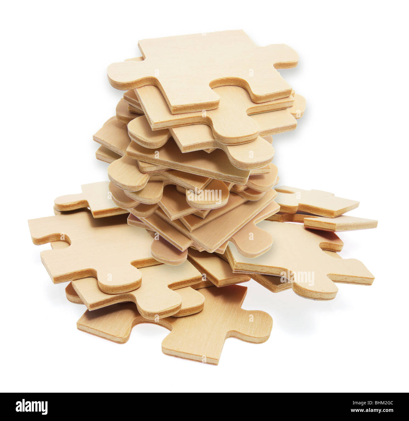 Haufen von Jigsaw Puzzle-Teile Stockfoto