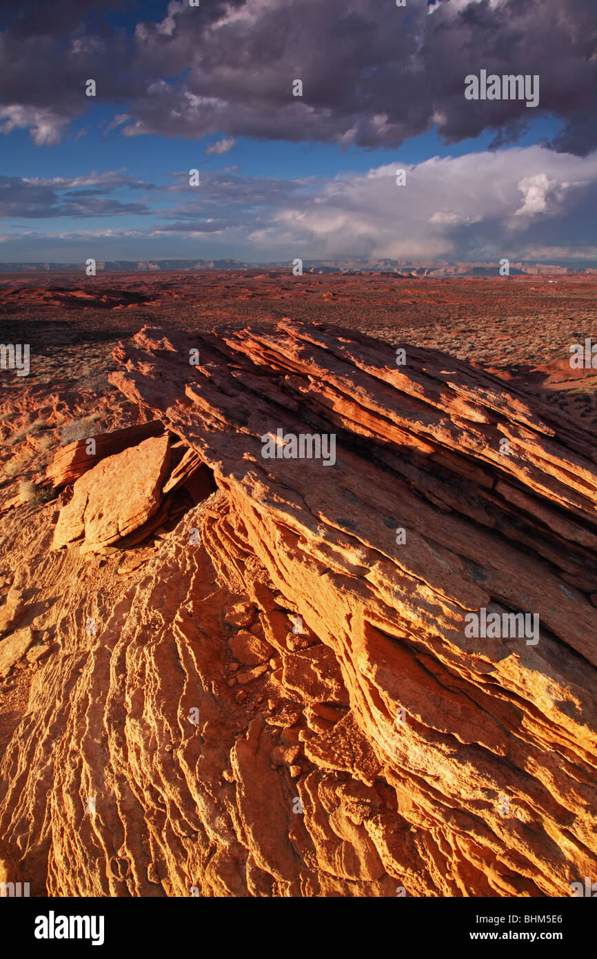 Wüste slick Rock leuchtet abends Licht in der Wüste Arizonas Stockfoto