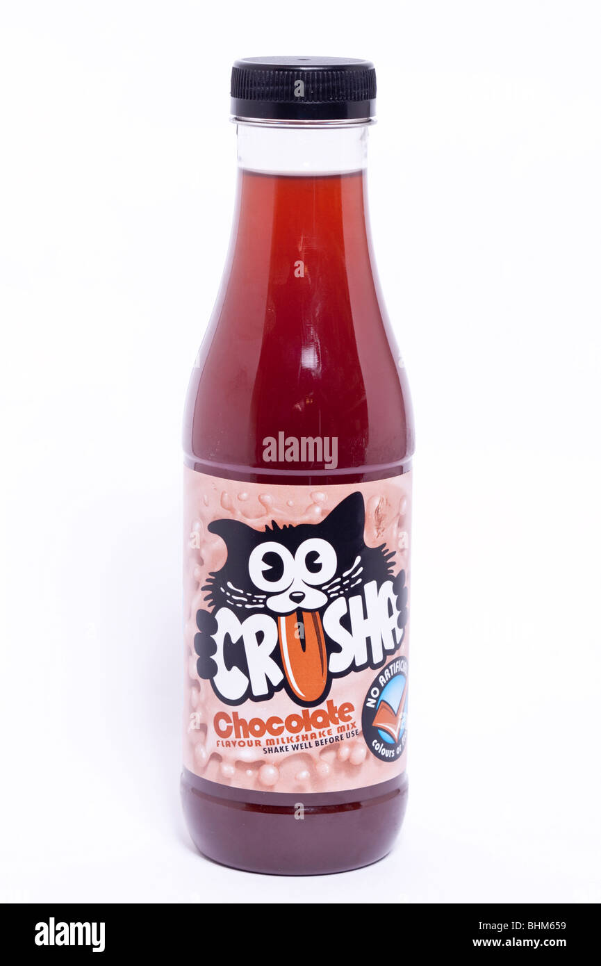 Eine Flasche Crusha Schokoladengeschmack Milchshake Mix auf einem weißen Hintergrund Stockfoto