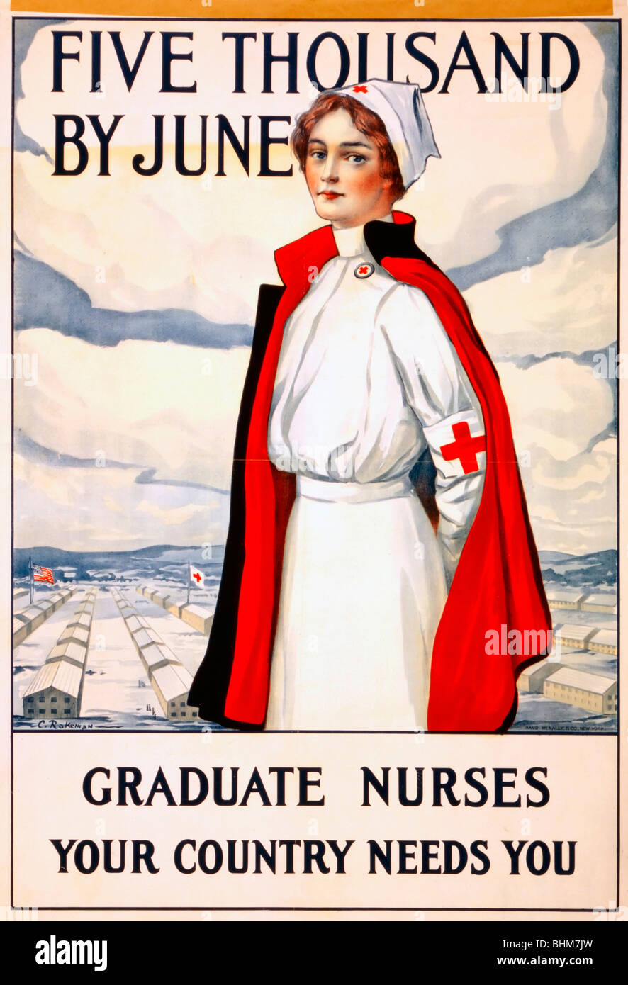 Fünftausend von June Graduate Krankenschwestern Ihr Land braucht Sie - Weltkrieg Recruiting Poster Stockfoto