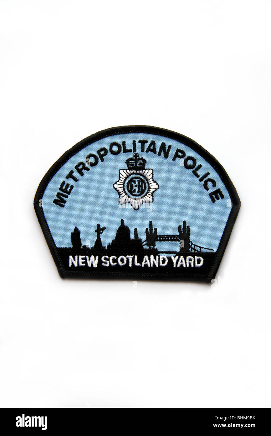 Patch von der Metropolitan Police New Scotland Yard mit Skyline von London. Stockfoto