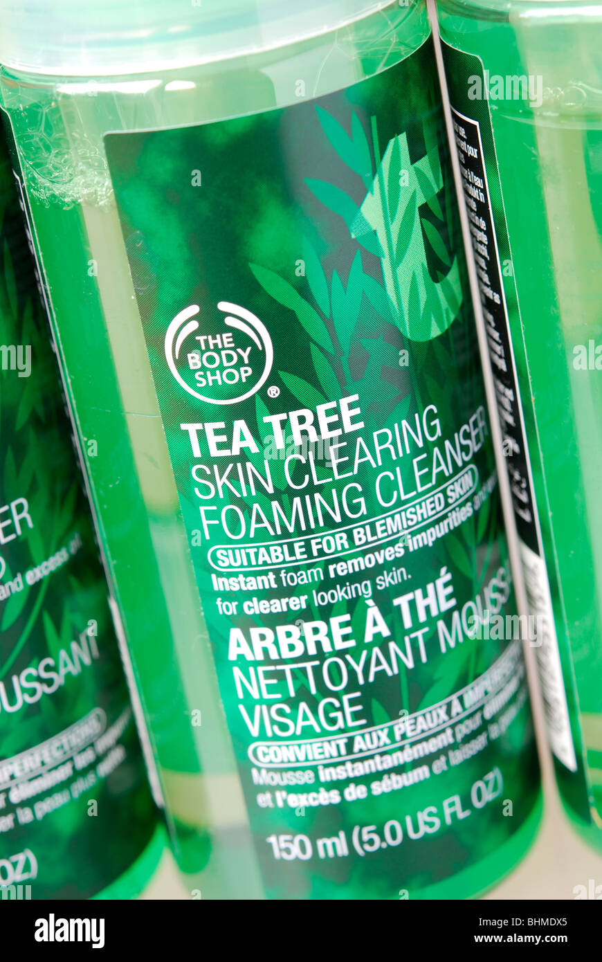 Tee-Baum-Produkte von the Body Shop. Stockfoto