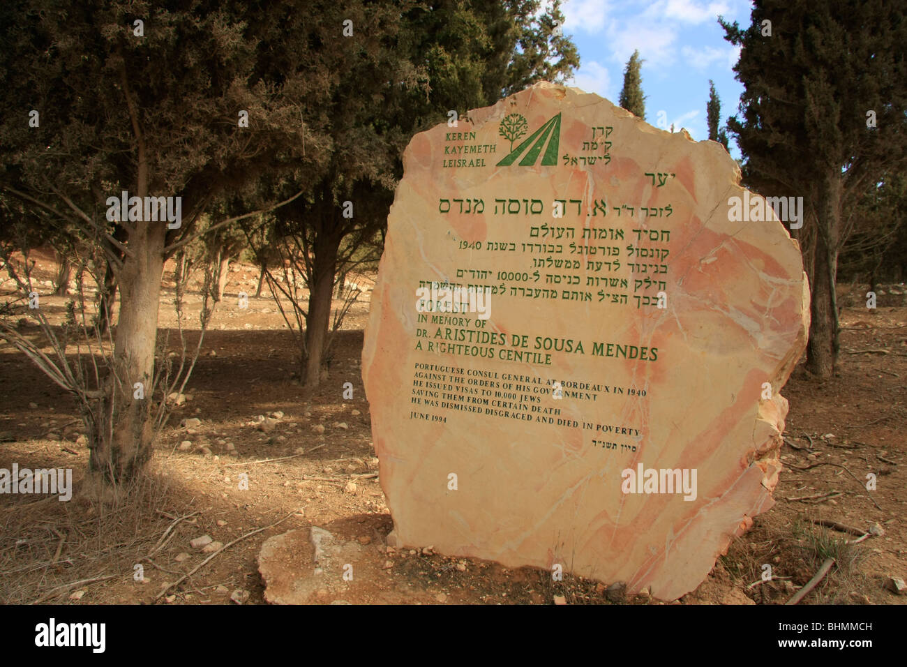 Israel, Yatir Wald, ein Denkmal für Dr. Aristides de Sousa Mendes, eine rechtschaffene Heiden Stockfoto