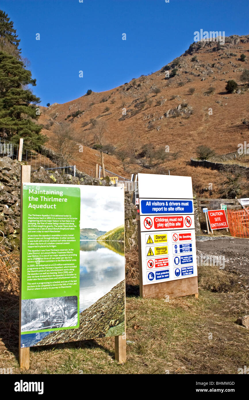 Wartungsarbeiten am Thirlmere Aquädukt (Bereitstellung von Wasser nach Manchester) Rydal Überwasser, Lake District, Großbritannien Stockfoto