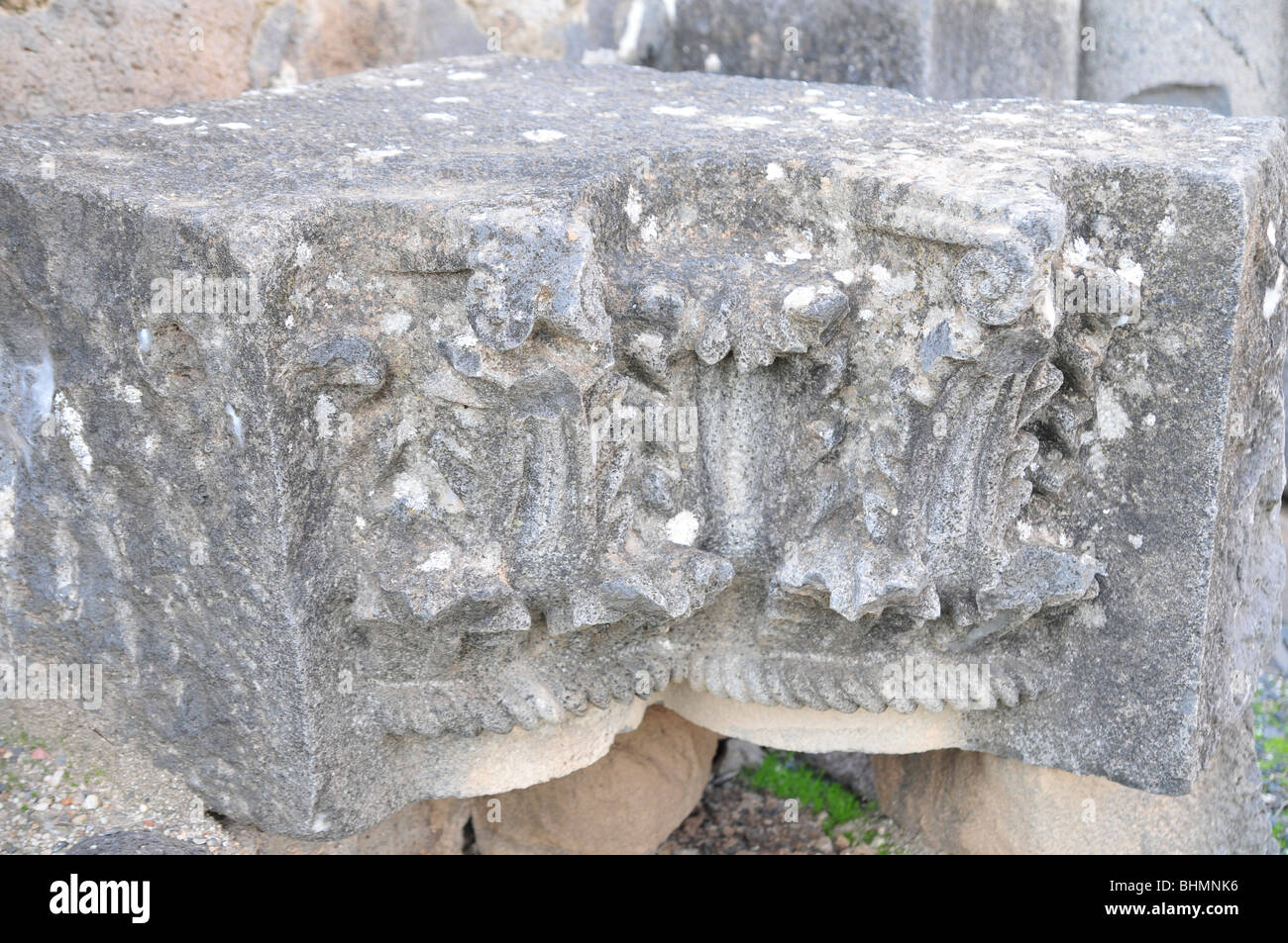 Israel, Galiläa, Corazim (Korazim) Nationalpark, die Überreste der Synagoge 4. Jahrhundert CE. Stockfoto