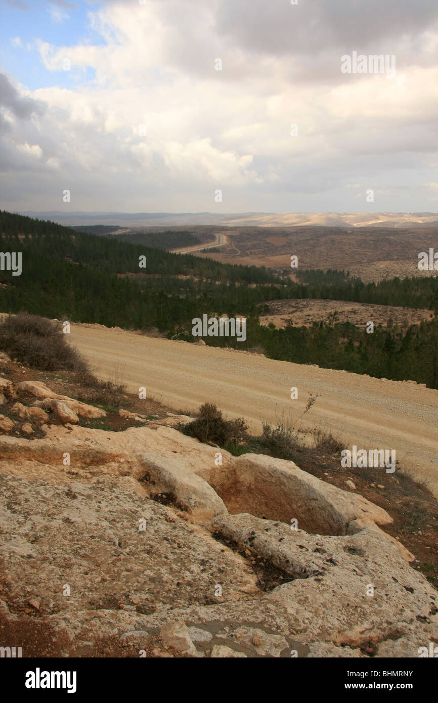 Israel, südliche Hebron Berg, eine alte Weinpresse von Yatir Forest Scenic Route Stockfoto