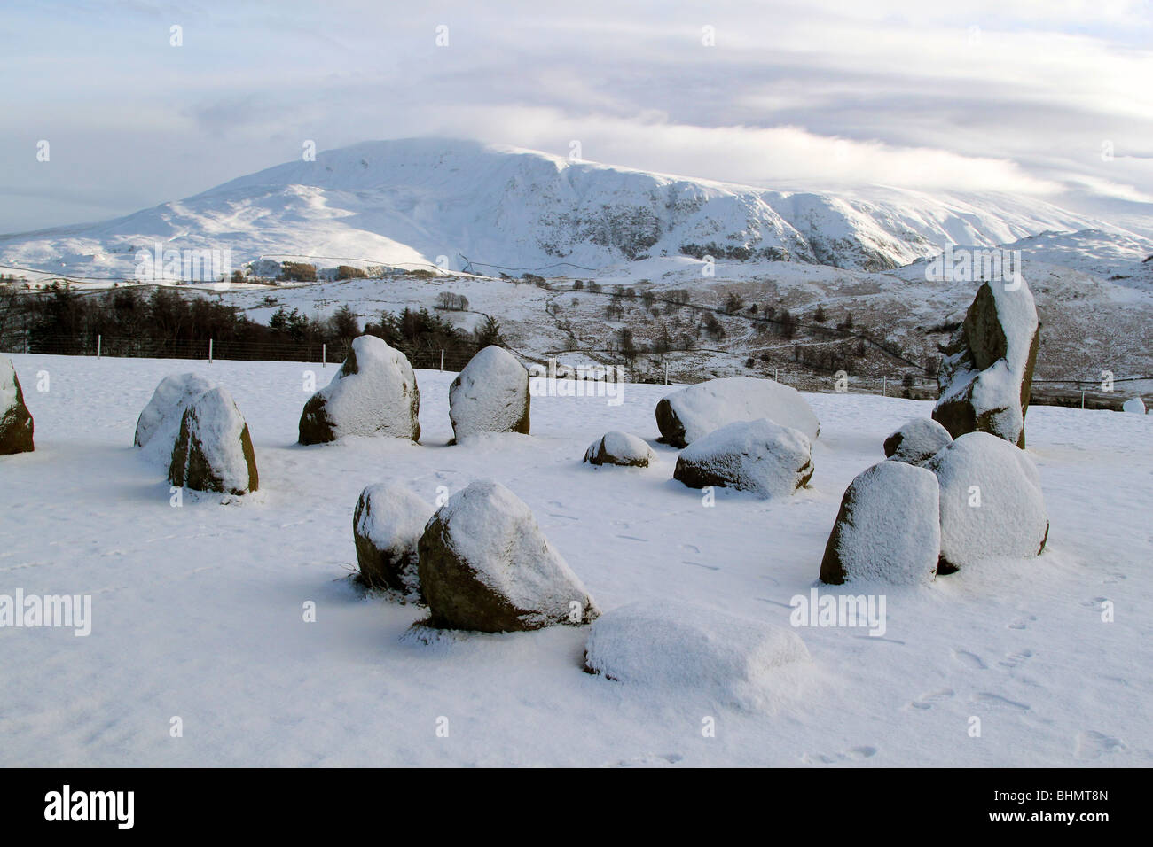 Castlerigg Stonecircle in Keswick. Cumbria. Der Lake District. Großbritannien. (manchmal auch als Keswick Carles.) Stockfoto