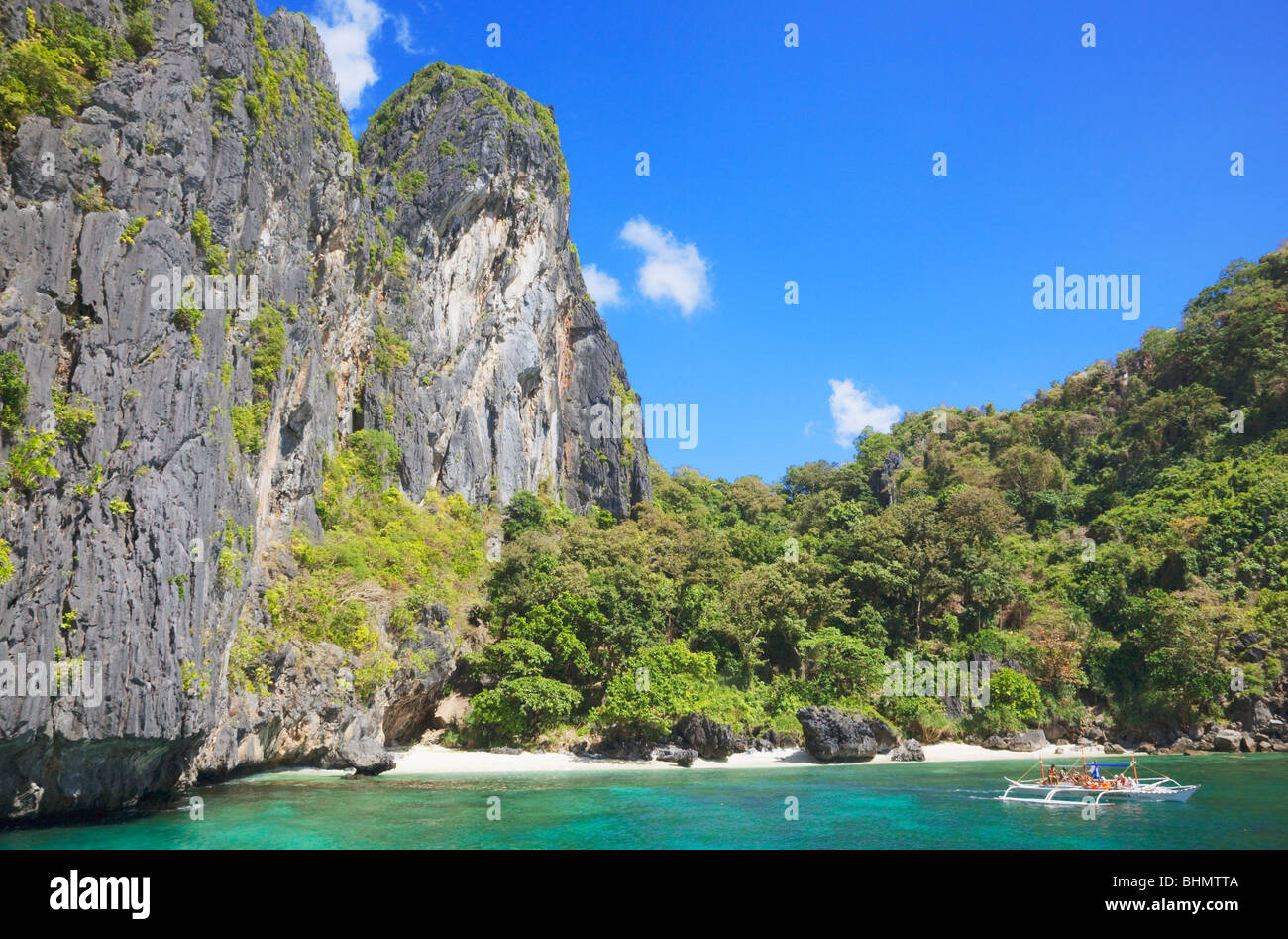 Touristenboot Banca Entalula Insel; Bacuit Archipels; Palawan; Philippinen. Stockfoto