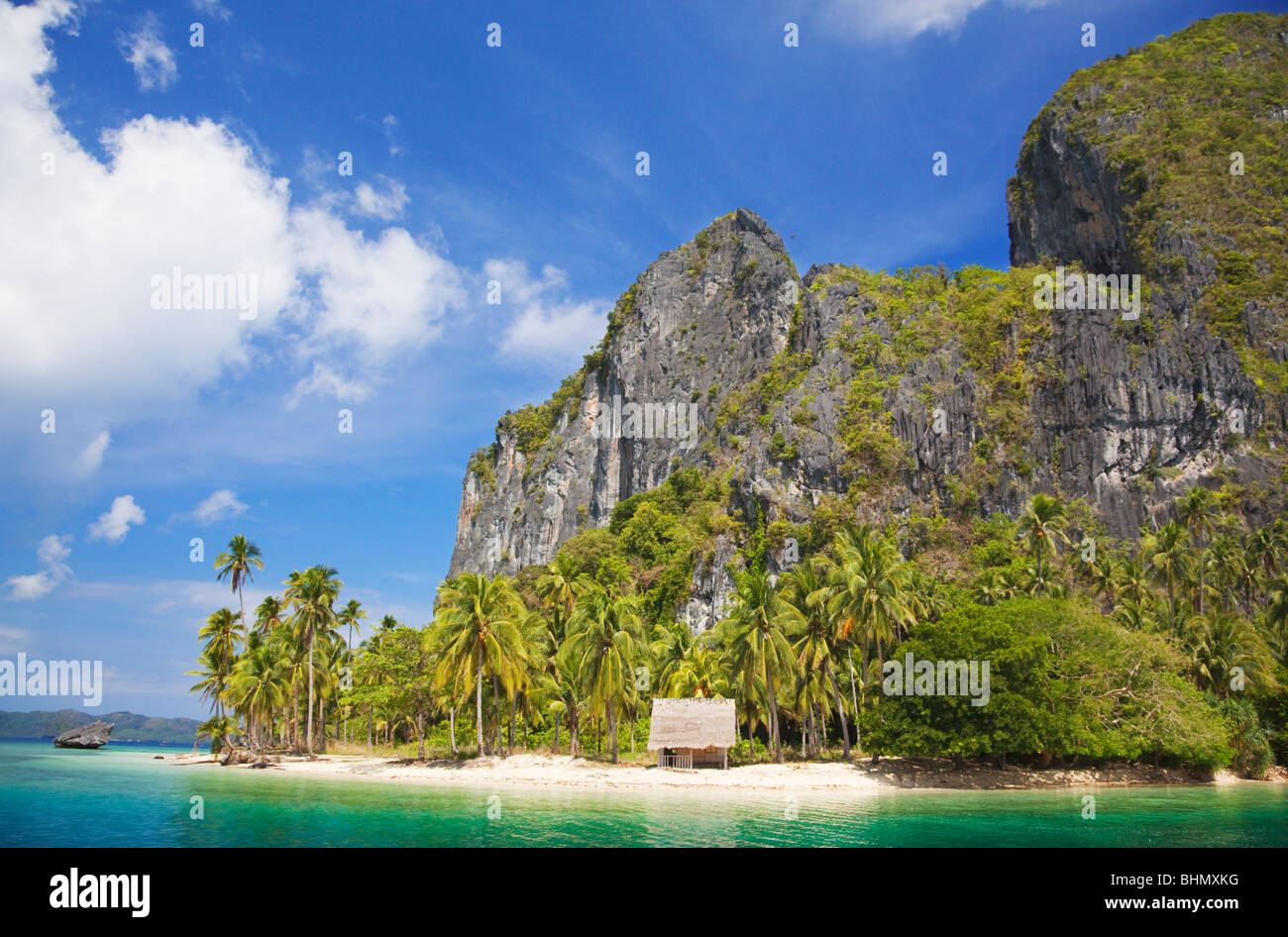 Hütte auf Pinagbuyutan Insel; Bacuit Bay; Palawan; Philippinen. Stockfoto