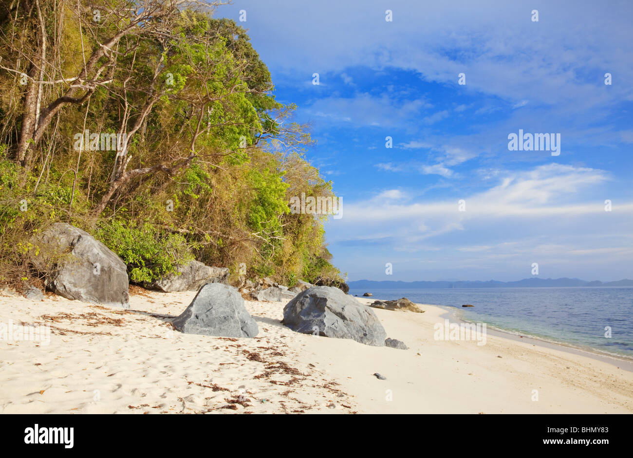 Verlassener Strand; Bacuit Archipels; Palawan; Philippinen. Stockfoto